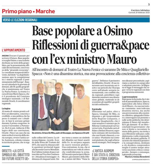 BASE POPOLARE a OSIMO: Riflessioni di Guerra&Pace con l'ex ministro Mauro